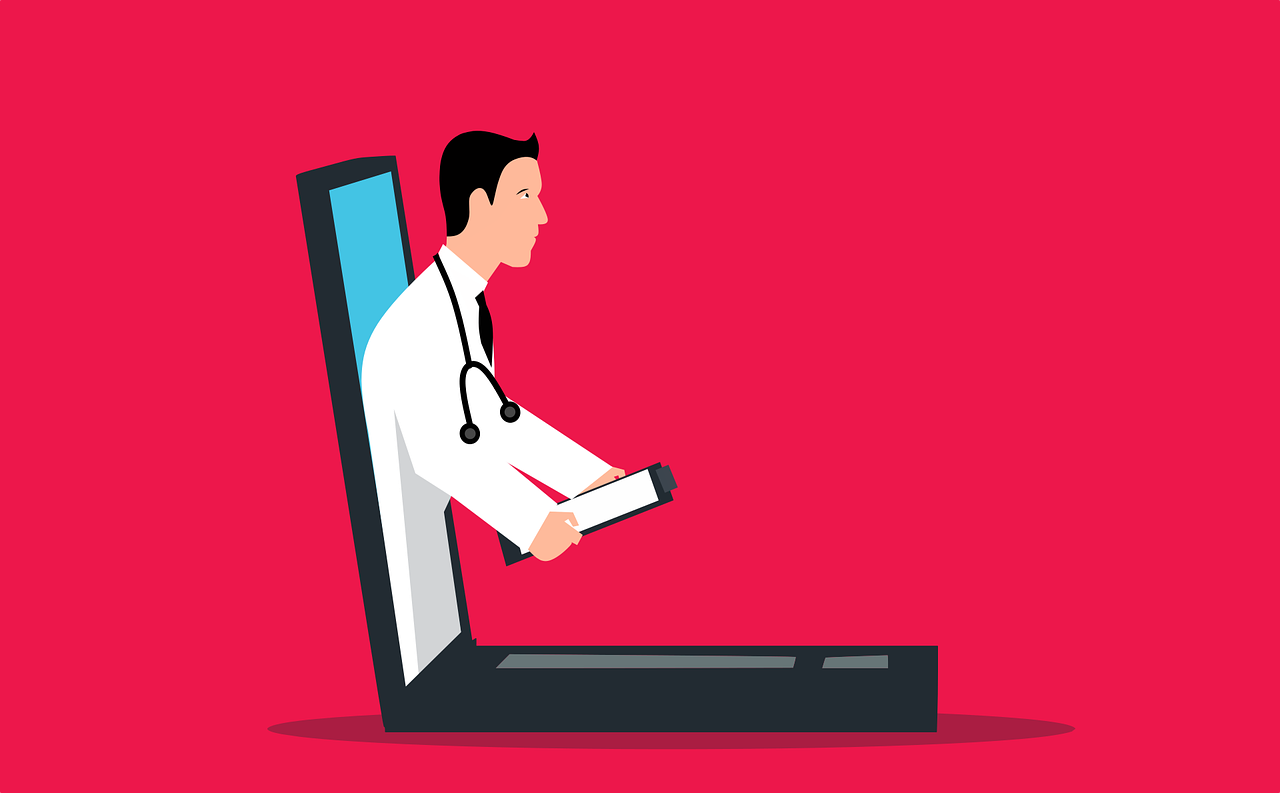 A doctor coming out of a computer screen