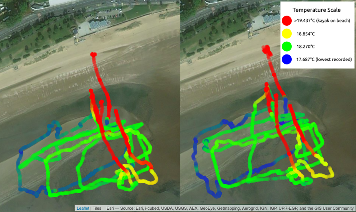 Temperature maps from Sonic Kayaks in Swansea Bay