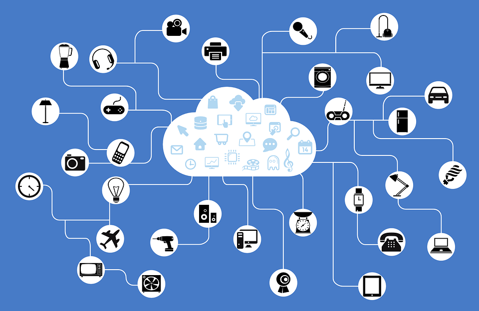 An infographic showing different smart devices, all connected to a cloud