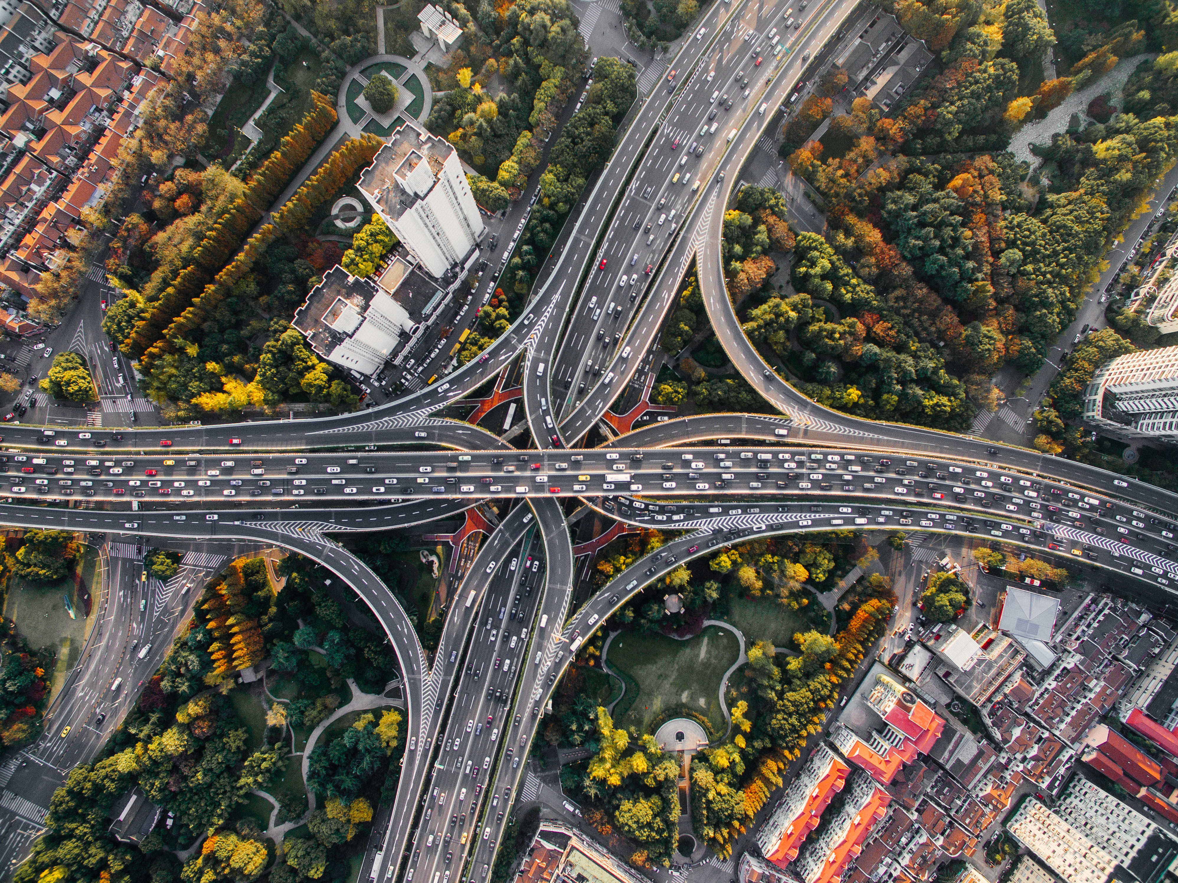 A birds eye view of a busy highway