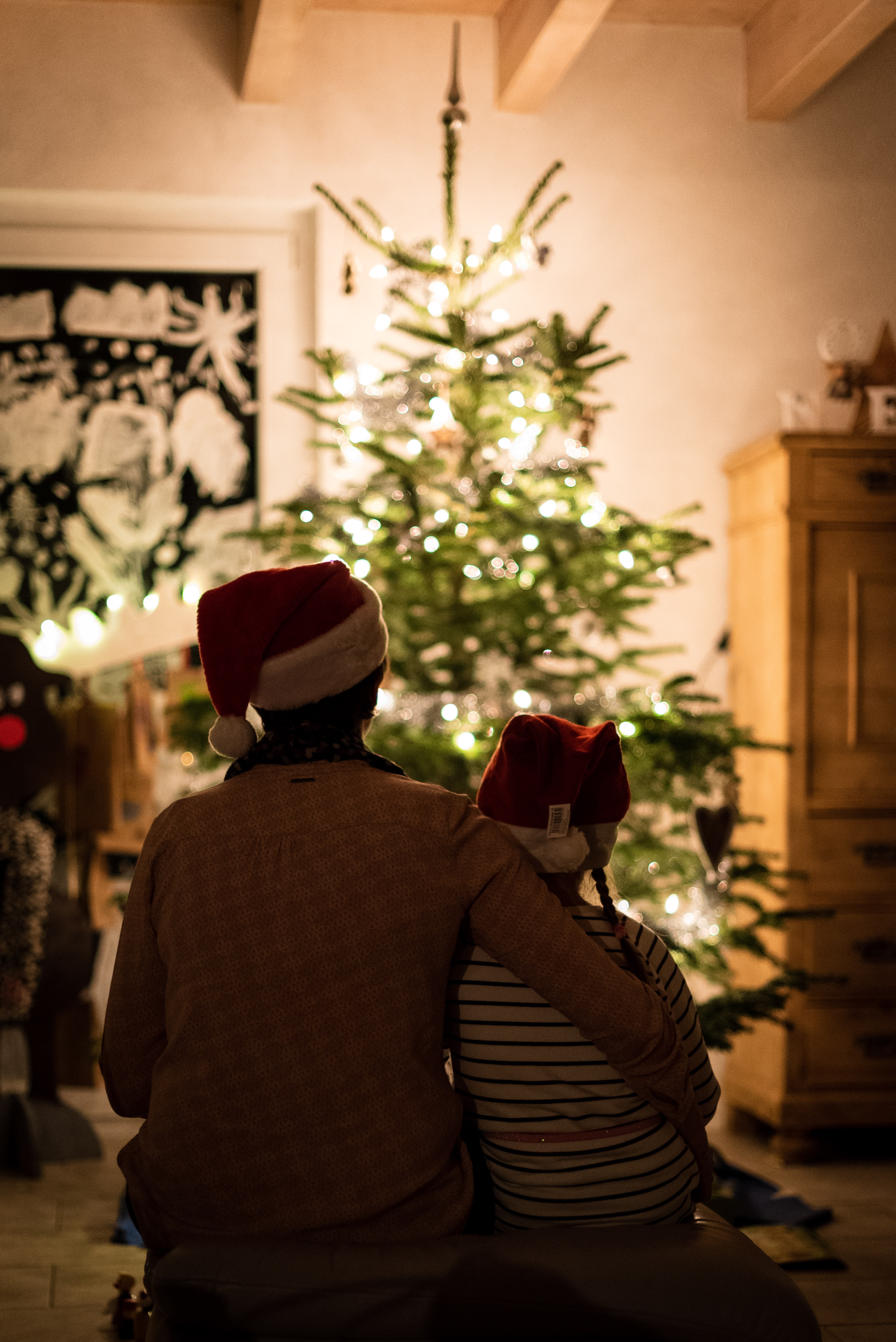 Father and son with Christmas Tree