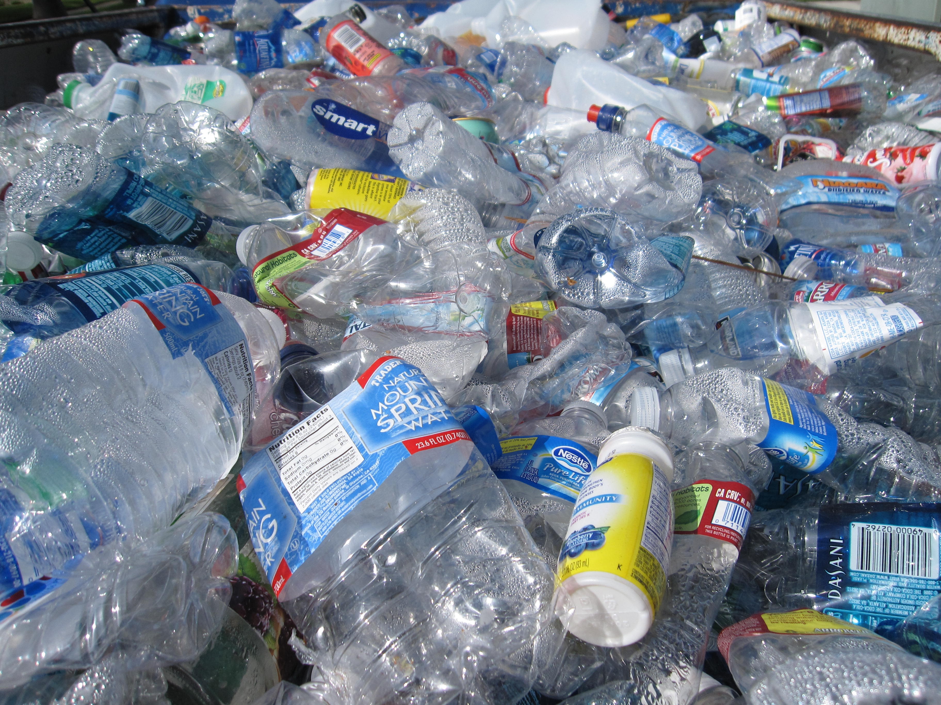 Pile of used plastic bottles