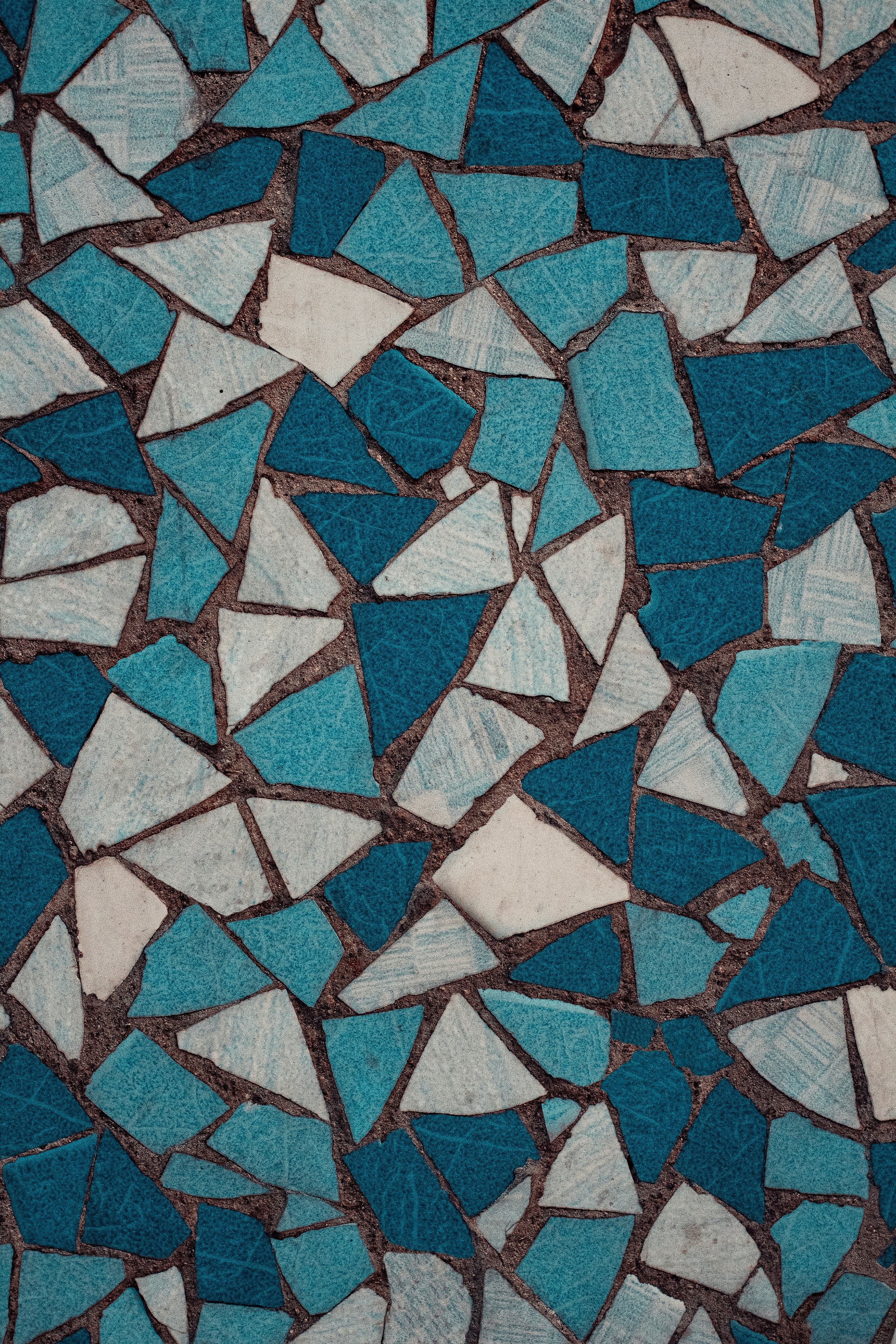 Blue and white mosaic tiles.
