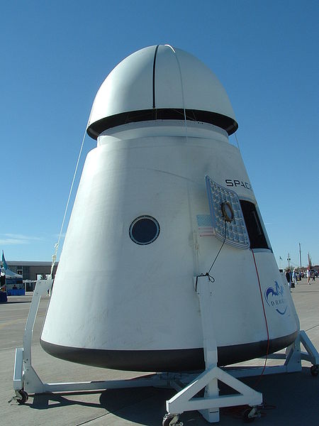 A SpaceX Dragon capsule structural test article on display at the 2007 X-Prize Cup at Holloman Air Force Base, New Mexico