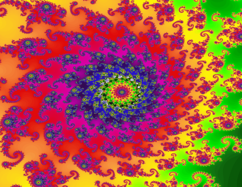 A fractal \Julia set\ image, often used to represent hallucination. a=-0.8 b=-0.158