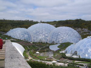 The Eden Project established in 2000 in Cornwall, England. A modern botanical garden exploring the theme of sustainability