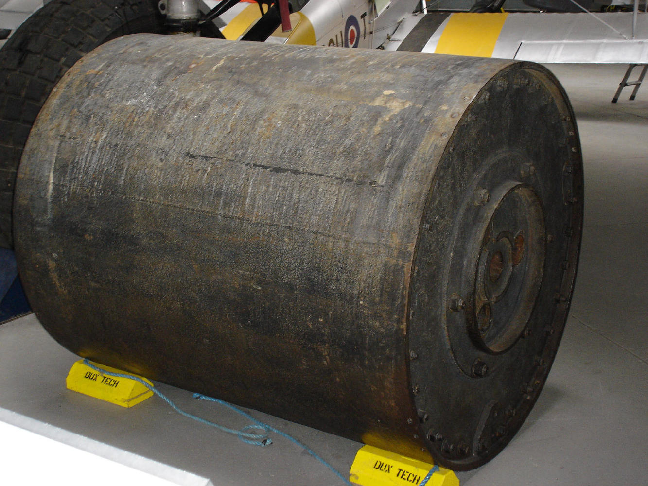 A real bouncing bomb at Duxford Imperial War Museum. Photographed by Martin Richards Feb 2005.