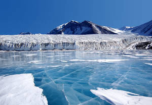 The blue ice covering Lake Fryxell, in the Transantarctic Mountains
