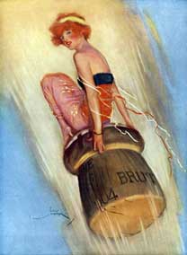 Grape-Shot: 1915 English magazine illustration of a lady riding a champagne cork - From The Lordprice Collection