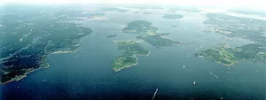 Aerial photo of Narragansett Bay.