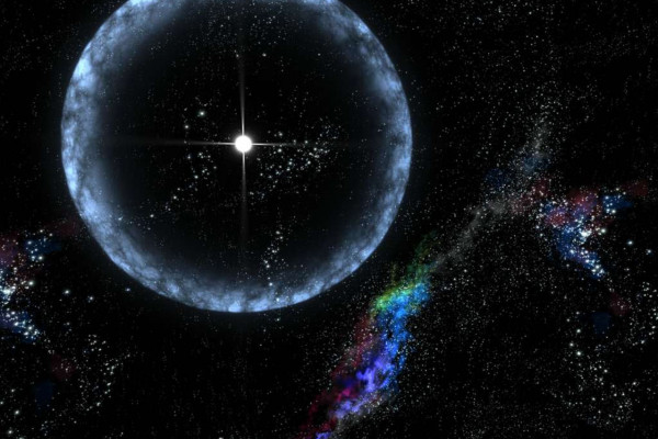An artists's concept of the 2004 occurence in which a neutron star underwent a \star quake\, causing it to flare brightly, temporarily blinding all x-ray satellites in orbit.