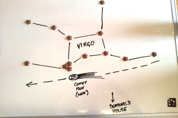 Path of Comet ISON across the sky, mapped using chocolate stars