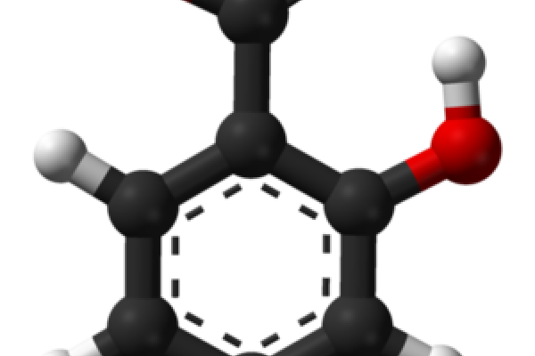Ball-and-stick model of the salicylic acid molecule.