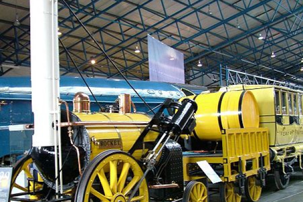 A real representation of Stephenson's Rocket in its original form.