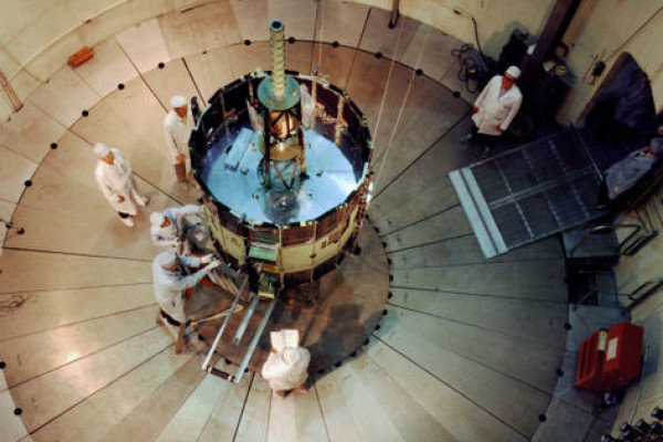 NASA's International Sun-Earth Explorer C (ISEE C) inside Goddard's dynamic test chamber.