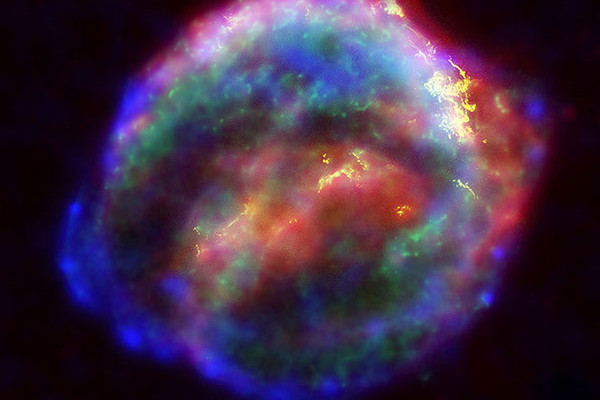 Remnants of Kepler's Supernova - This image has been constructed of images from NASA's Spitzer space telescope, Hubble Space Telescope, and Chandra X-ray Observatory.