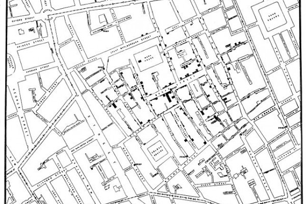 John Snow's original map made in 1854 to trace the root of a cholera epidemic.