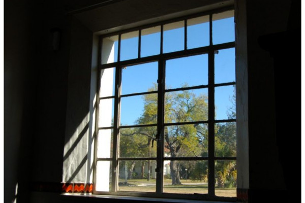 View out a window from a darkened room. Fort Sam Houston, San Antonio Texas (December 2006).