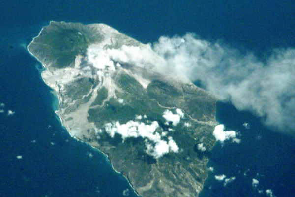 Soufriere on Montserrat erupting in 2001 taken from the ISS