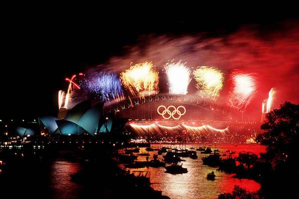 Fireworks over the Sydney Harbour Bridge during closing ceremonies of the Olympics games in Sydney, Australia.
