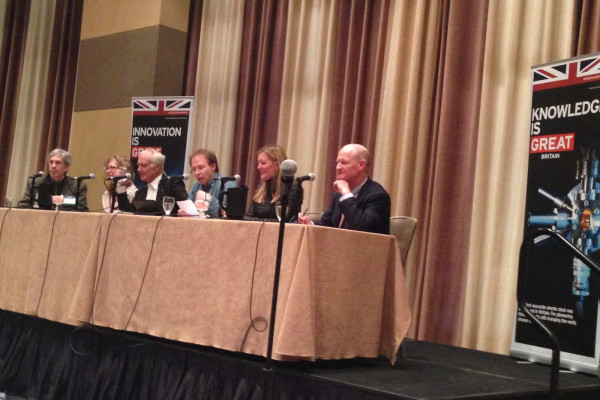 IgNobel founder Marc Abrahams, Wisconsin-Madison scientists Molly Jahn, ABC Science Show's Robyn Williams, Naked Scientist Chris Smith, MIT's Kathleen Kennedy and UK science minister David Willetts at the AAAS, 2014.