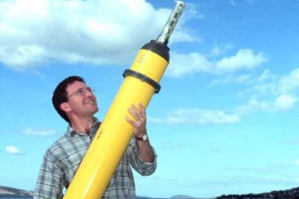 Dr. Steve Rintoul from the Australian Antarctic Division holding an ARGOS float