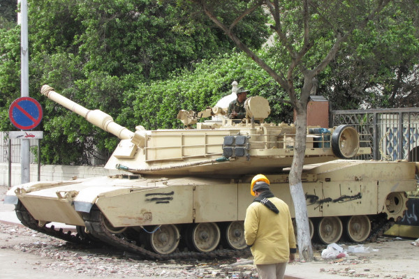 An M1 Abrams tank placed near Tahrir Square during the 2011 Egyptian protests.