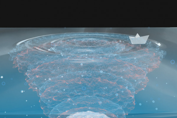 Schematic showing sound waves transmitted by an acoustic hologram.