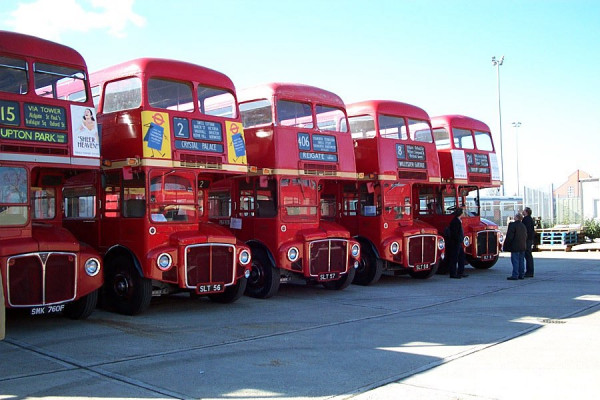 A row of Routemaster buses at Acton Depot.