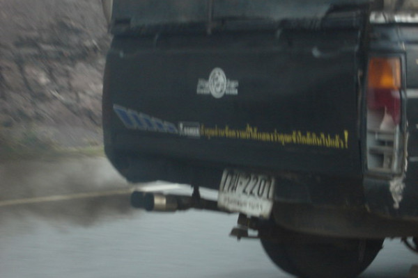 Exhaust fumes from a running pick up truck