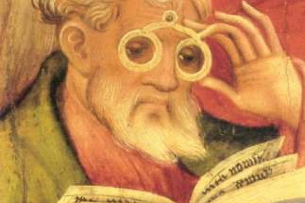 The 'Glasses Apostle' in the altarpiece of the church of Bad Wildungen (Germany). Painted by Conrad von Soest in 1403, the 'Glasses Apostle' is considered the oldest depiction of eyeglasses north of the Alpes.
