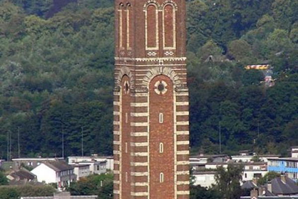 Cox's Stack, a chimney from the former Camperdown works jute mill. The chimney takes its name from jute baron James Cox who later became Lord Provost of the city