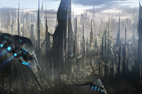 Depiction of a futuristic city