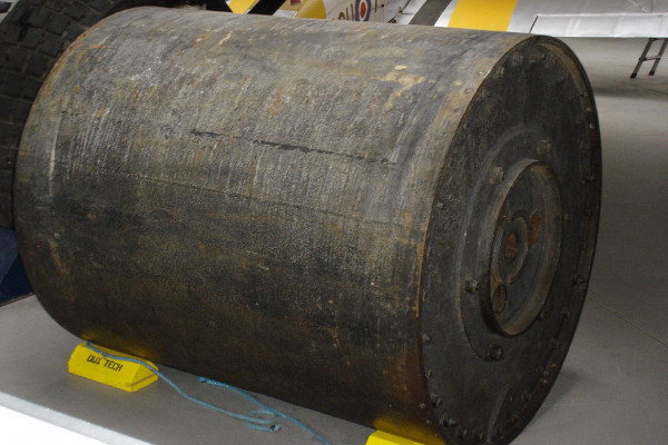 A real bouncing bomb at Duxford Imperial War Museum. Photographed by Martin Richards Feb 2005.