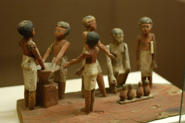 Egyptian wooden model of beer making in ancient Egypt; located at the Rosecrucian Egyptian Museum in San Jose, California.