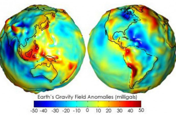 Gravity anomaly map from the NASA's GRACE (Gravity Recovery And Climate Experiment).