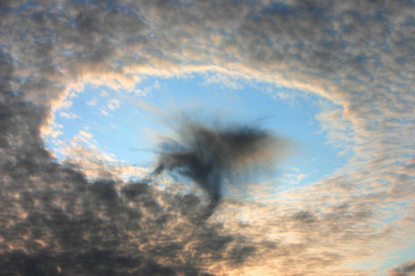 A Hole Punch Cloud (or Fallstreak Hole), observed on 2008 August 17 about 20km south of Linz, Austria.