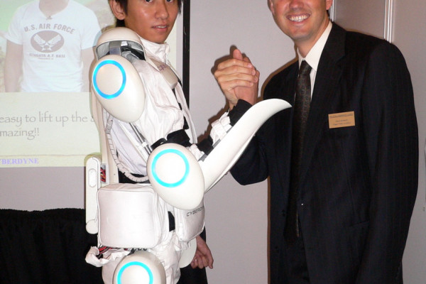 An electrically powered exoskeleton suit currently in development by Tsukuba University of Japan.