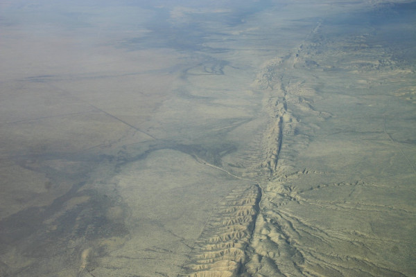 San Andreas Fault in the Carrizo Plain, aerial view from 8500 feet altitude