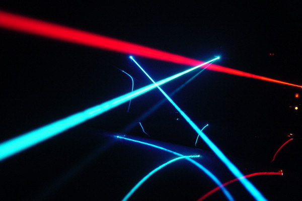 Argon-ion and He-Ne laser beams.