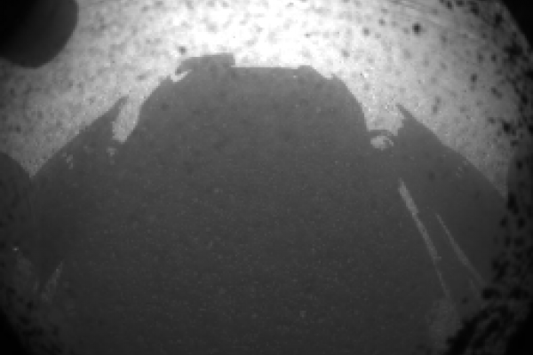 One of the first camera shots of the Mars Science Laboratory (Curiosity) after successfully landing on Mars , August 5, 2012