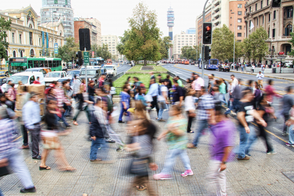 Pedestrians walking in a city