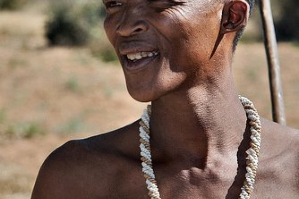 A San (Bushman) who gave us an exhibition of traditional dress and hunting/foraging behaviour.