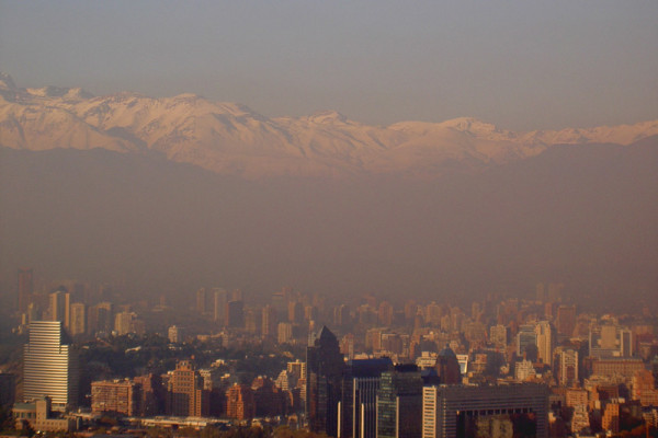 Smog over Santiago in Chile. This can be caused by nitrogen oxides in the atmosphere.