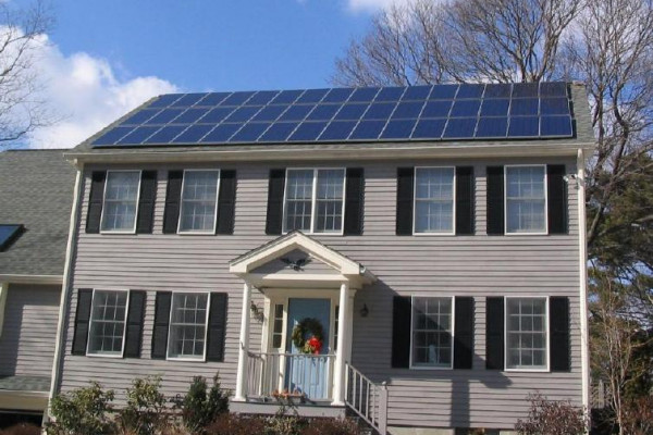 Photovoltaic solar panels on the roof of a house near Boston Massachusetts