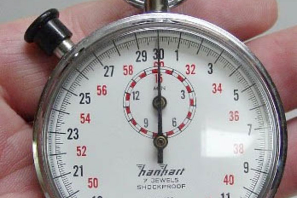 A typical mechanical analog stopwatch.