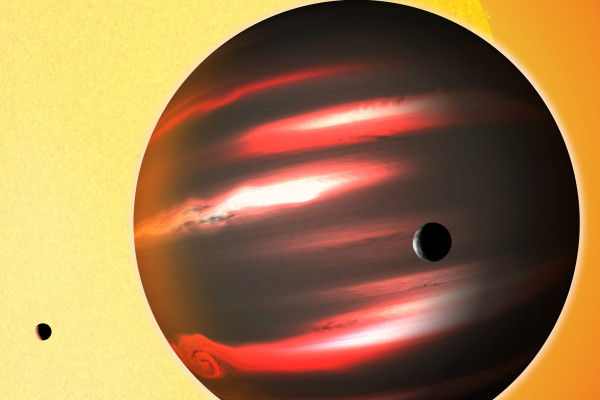 The distant exoplanet TrES-2b, shown here in an artist's conception, is darker than the blackest coal.