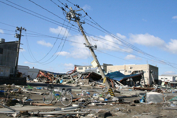 Fallen power lines in Ishinomaki, Japan.