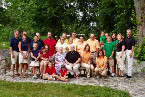  Typical extended middle-class U.S. family from Indiana of Danish/German extraction. The woman in the lavender print dress is the 87-year-old great grandmother; her daughter, a 67-year-old grandmother, is next to her. They are surrounded by the third...