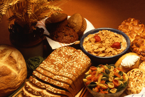 A variety of foods made from wheat, which contains gluten.